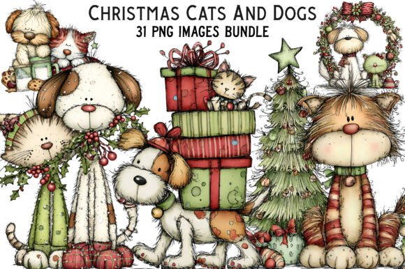 Download Whimsical Christmas Cats and Dog Friends - Christmas cats Collection