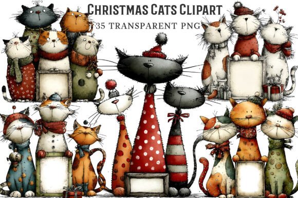 Download Whimsical Christmas Cats Clipart - Christmas cats Collection