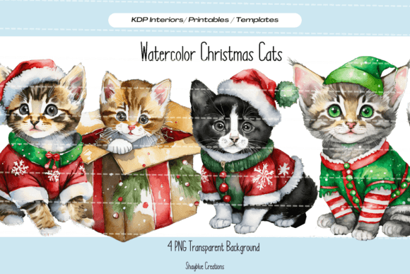 Download Watercolor Christmas Cats / Kitten PNG - Christmas cats Collection