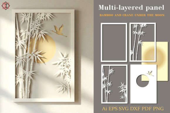 Download "Bamboo &amp; Crane Moon" 3D Paper Cut Art - Premium Resources