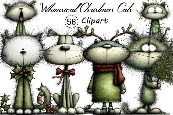 Download Whimsical Christmas Cats Clipart Bundle - Christmas cats Collection