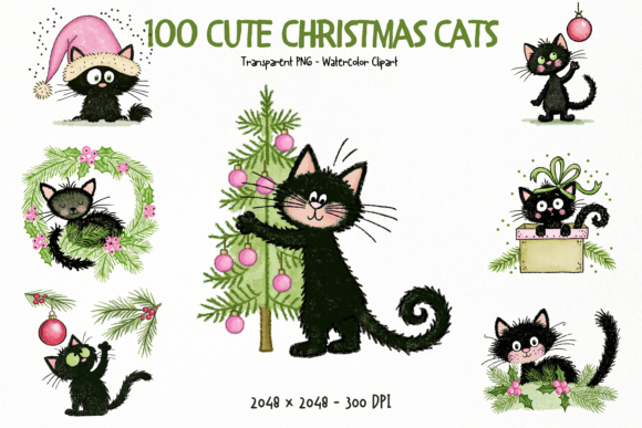 Download Cute Christmas Cats PNG Clipart Bundle - Christmas cats Collection