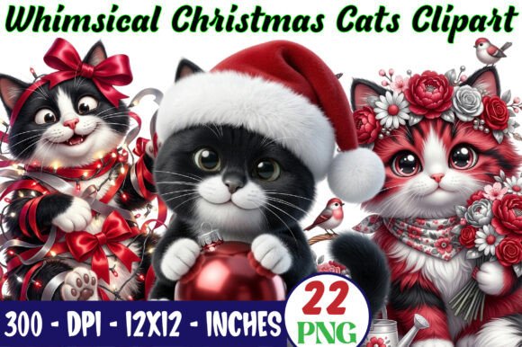 Download Whimsical Christmas Cats Clipart Bundle - Christmas cats Collection